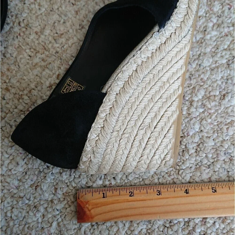 VINCE Sonora Black Suede D'orsay Jute Platform Wedge Sandal size 8.5 M
